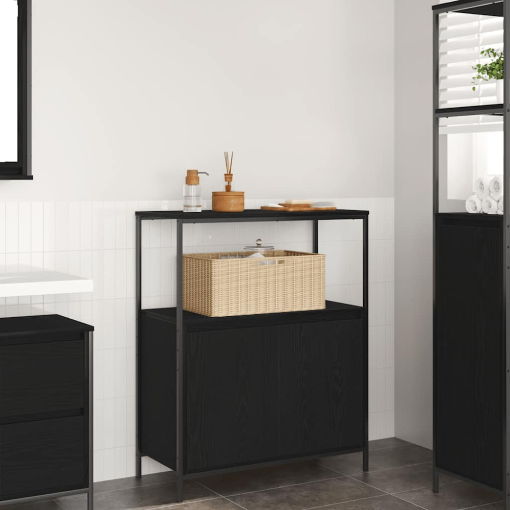 Produktbild för Badrumsskåp med hyllor svart ek 76,5x35x95 cm