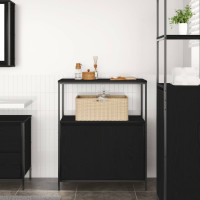 Produktbild för Badrumsskåp med hyllor svart ek 76,5x35x95 cm