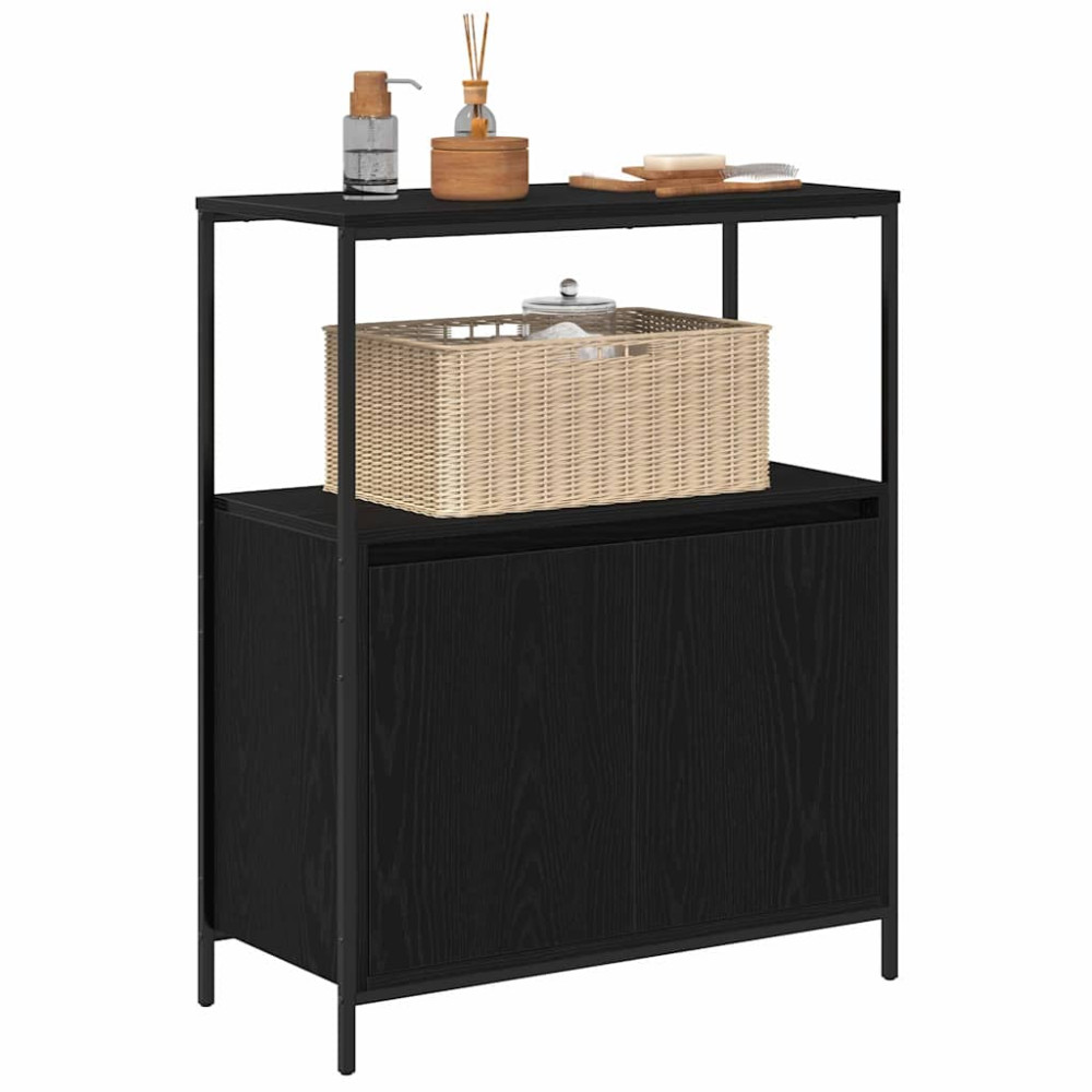 Produktbild för Badrumsskåp med hyllor svart ek 76,5x35x95 cm