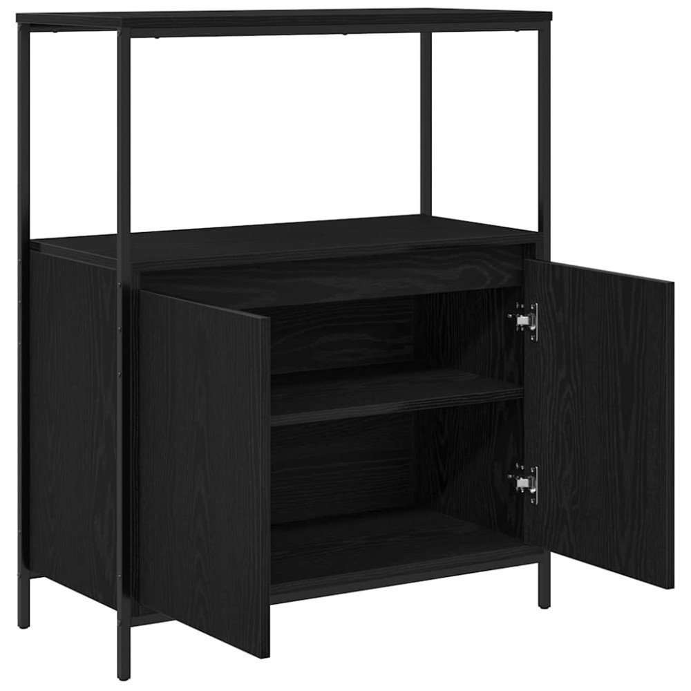 Produktbild för Badrumsskåp med hyllor svart ek 76,5x35x95 cm