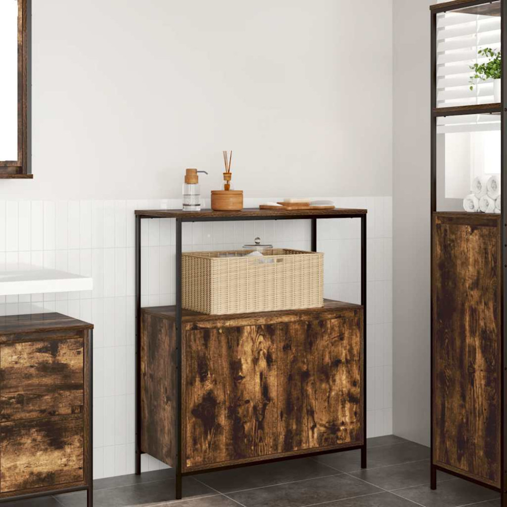 Produktbild för Badrumsskåp med hyllor rökfärgad ek 76,5x35x95 cm