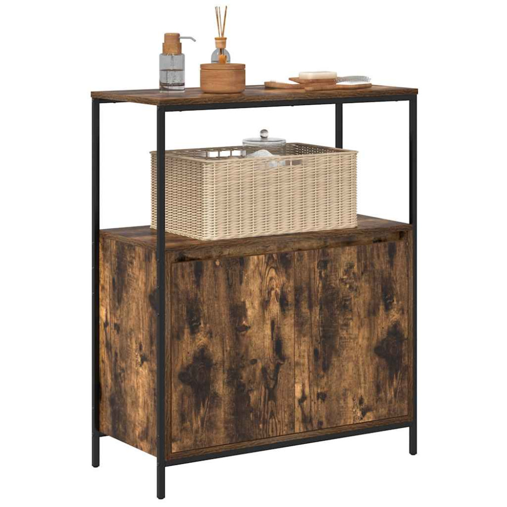 Produktbild för Badrumsskåp med hyllor rökfärgad ek 76,5x35x95 cm