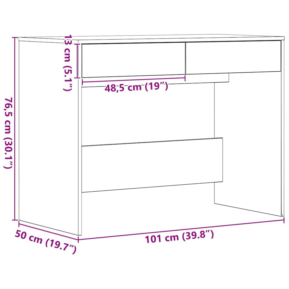 Produktbild för Skrivbord svart ek 101x50x76,5 cm konstruerat trä