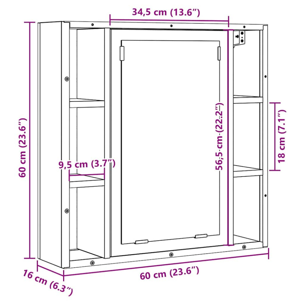 Produktbild för Spegelskåp för badrum artisan ek 60x16x60 cm konstruerat trä