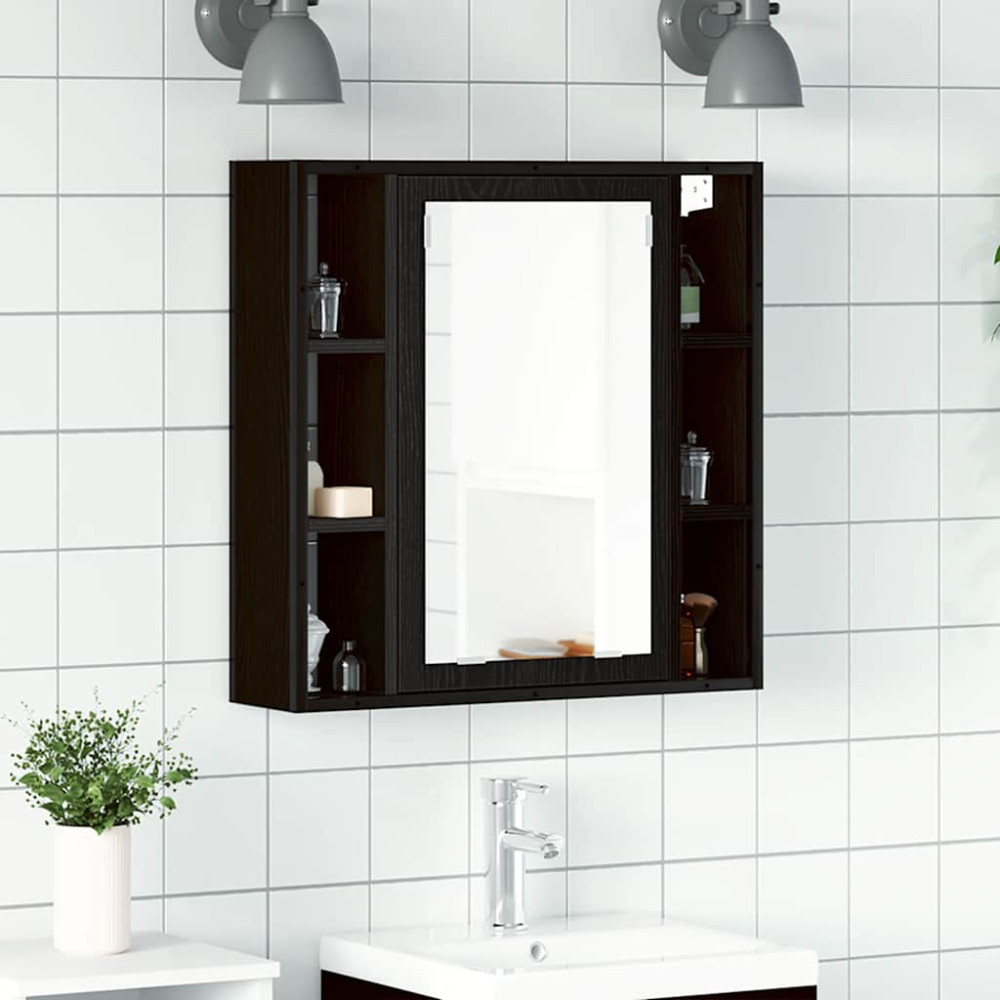 Produktbild för Badrumsspegelskåp svart ek 60x16x60 cm konstruerat trä