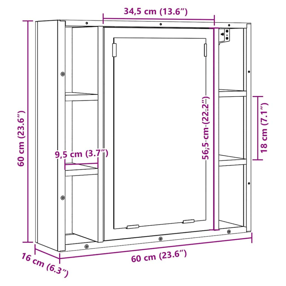 Produktbild för Badrumsspegelskåp svart ek 60x16x60 cm konstruerat trä
