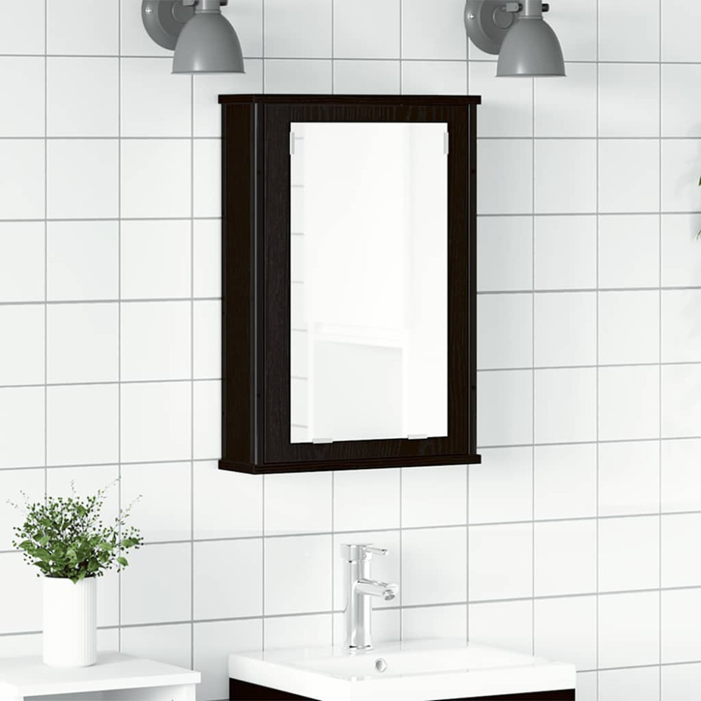 Produktbild för Spegelskåp för badrum svart ek 42x12x60 cm konstruerat trä