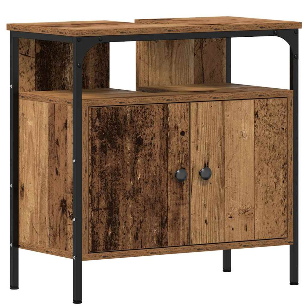 Produktbild för Tvättställsskåp åldrat trä 60x30x60 cm konstruerat trä