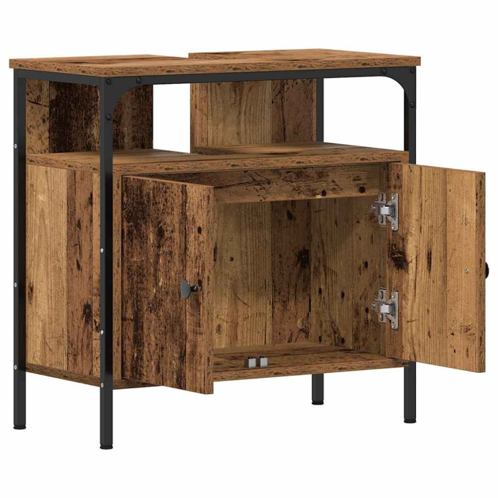 Produktbild för Tvättställsskåp åldrat trä 60x30x60 cm konstruerat trä