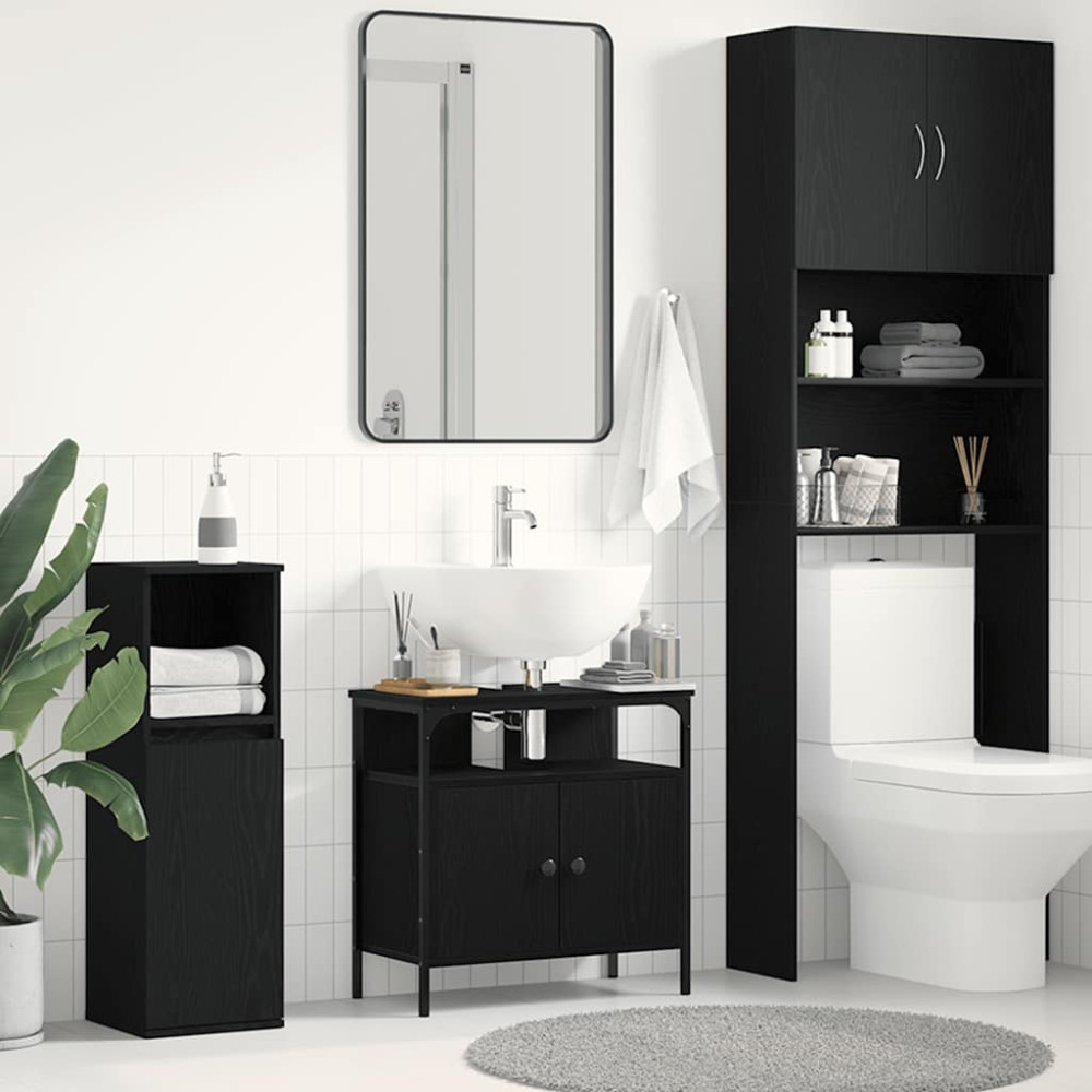 Produktbild för Tvättställsskåp svart ek 60x30x60 cm konstruerat trä