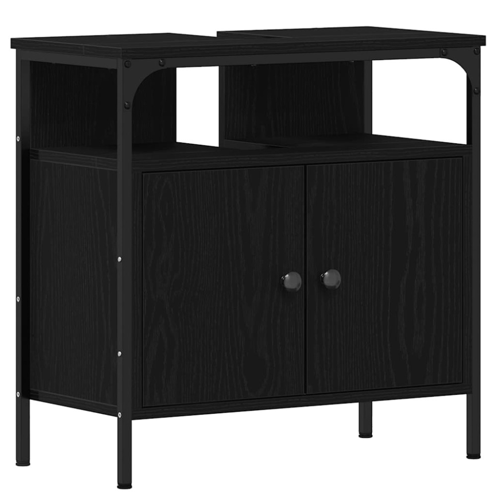 Produktbild för Tvättställsskåp svart ek 60x30x60 cm konstruerat trä
