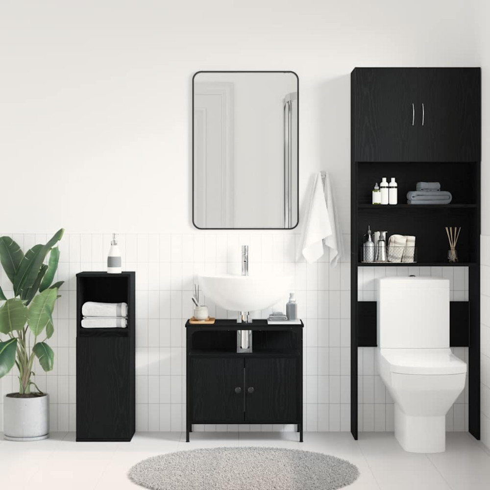 Produktbild för Tvättställsskåp svart ek 60x30x60 cm konstruerat trä
