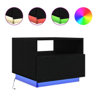 Produktbild för Soffbord med LED svart ek 50x49x40 cm