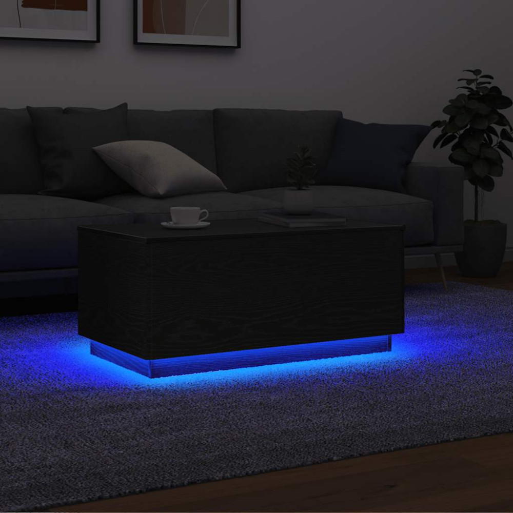 Produktbild för Soffbord med LED svart ek 90x49x40 cm
