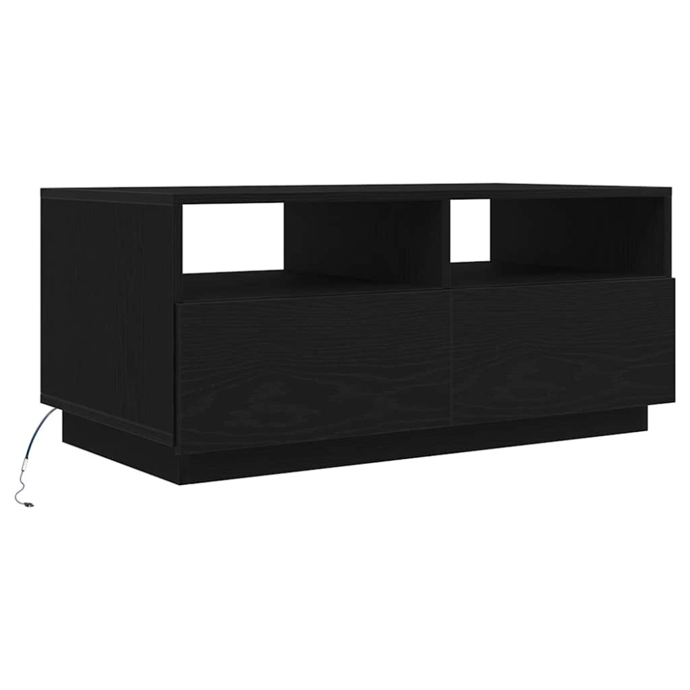 Produktbild för Soffbord med LED svart ek 90x49x40 cm