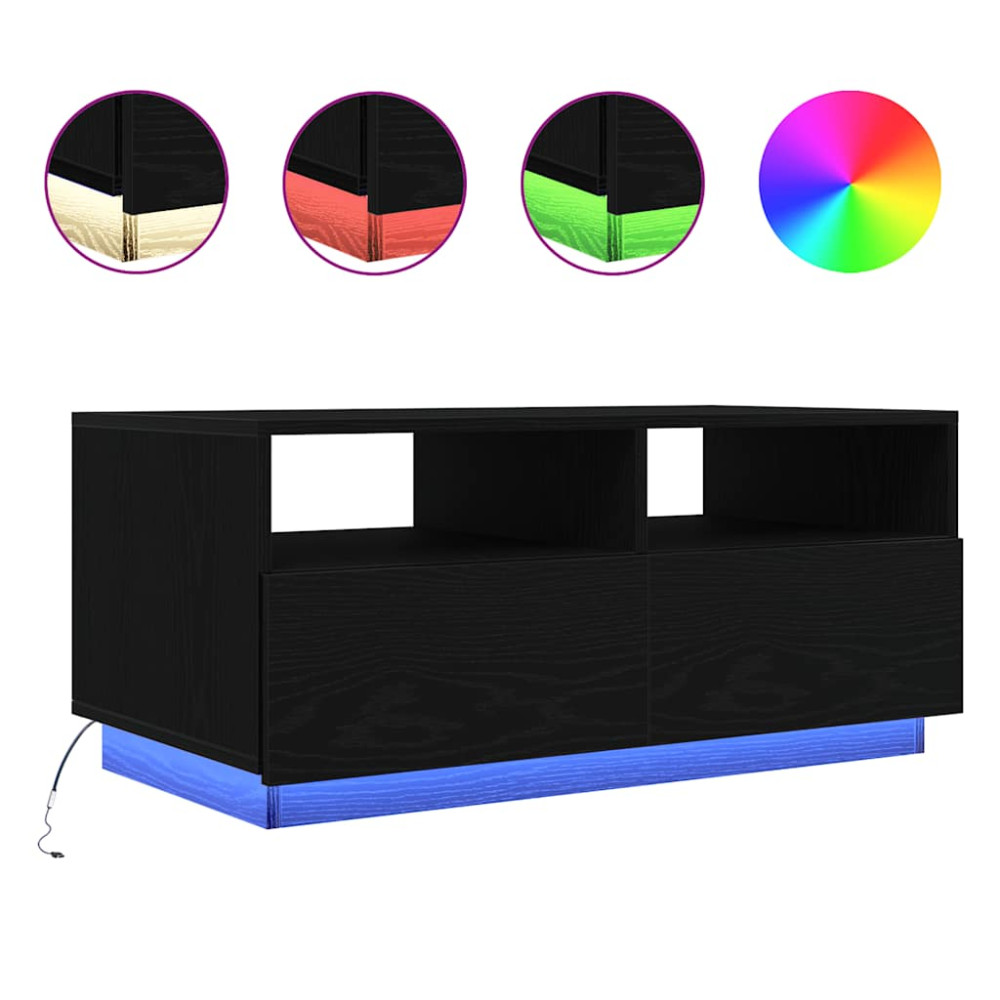 Produktbild för Soffbord med LED svart ek 90x49x40 cm
