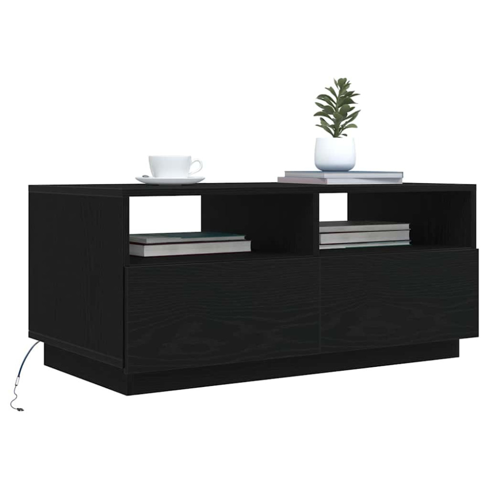 Produktbild för Soffbord med LED svart ek 90x49x40 cm