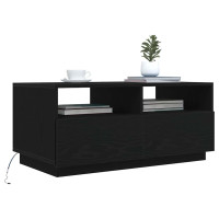 Produktbild för Soffbord med LED svart ek 90x49x40 cm