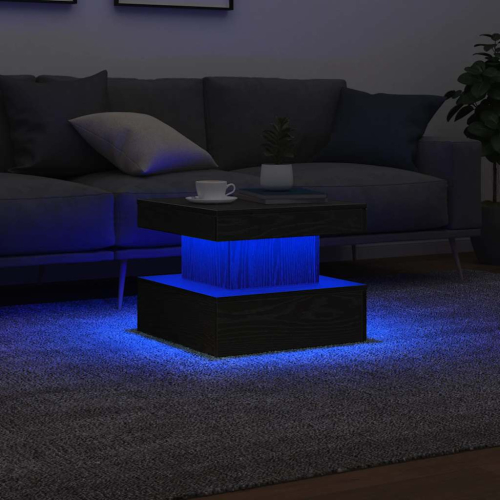Produktbild för Soffbord med LED svart ek 50x50x40 cm