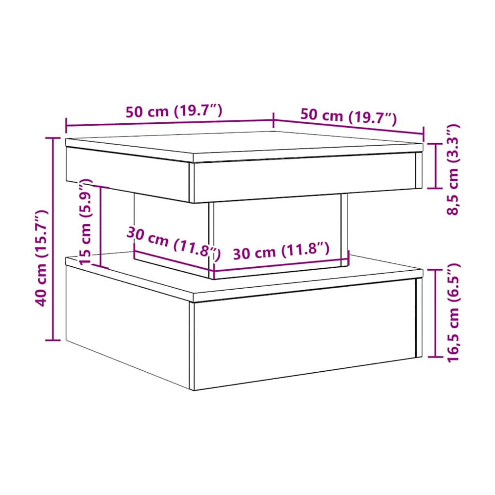 Produktbild för Soffbord med LED svart ek 50x50x40 cm