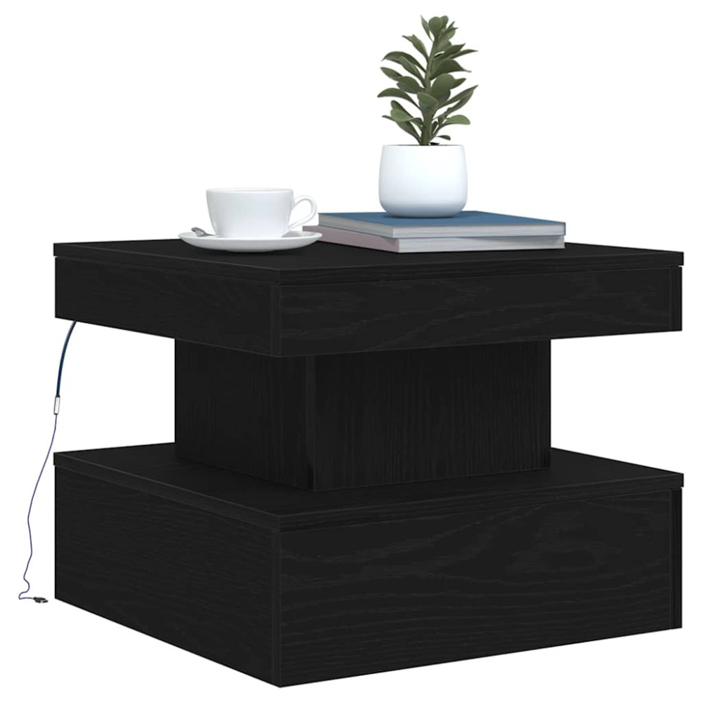 Produktbild för Soffbord med LED svart ek 50x50x40 cm