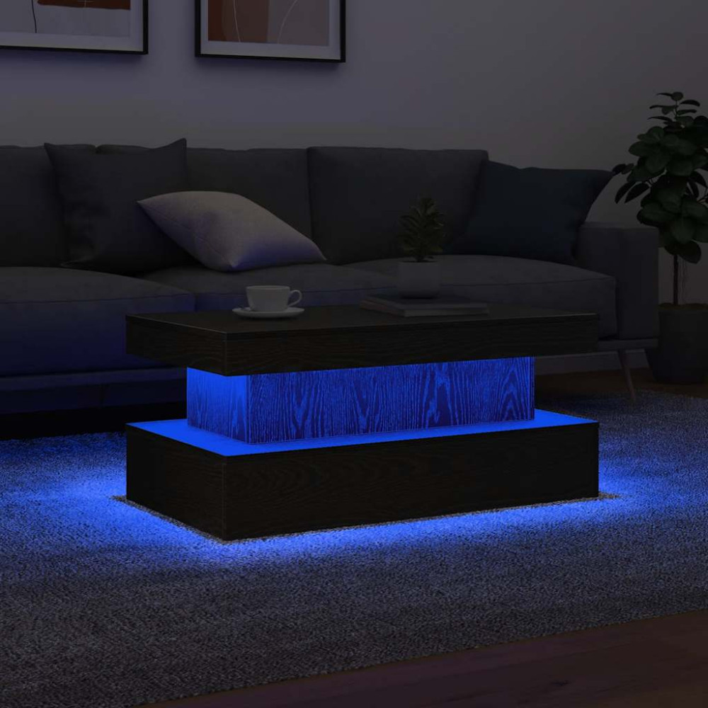 Produktbild för Soffbord med LED svart ek 90x50x40 cm