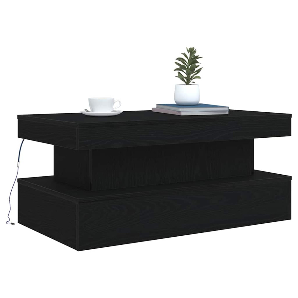 Produktbild för Soffbord med LED svart ek 90x50x40 cm