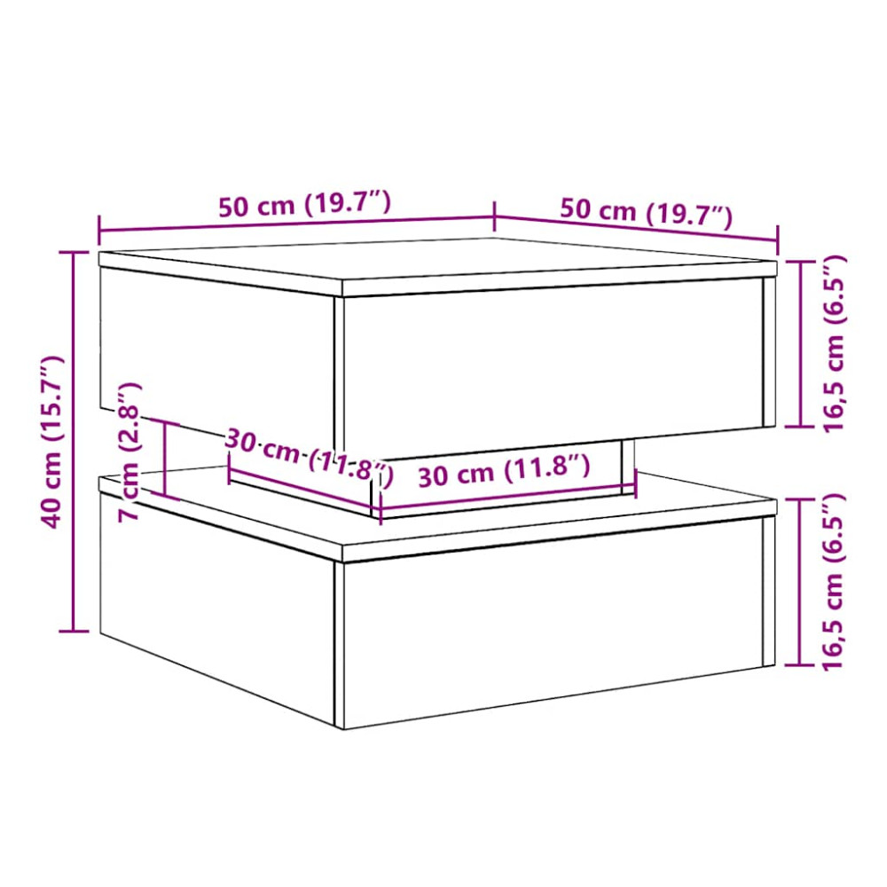 Produktbild för Soffbord med LED svart ek 50x50x40 cm