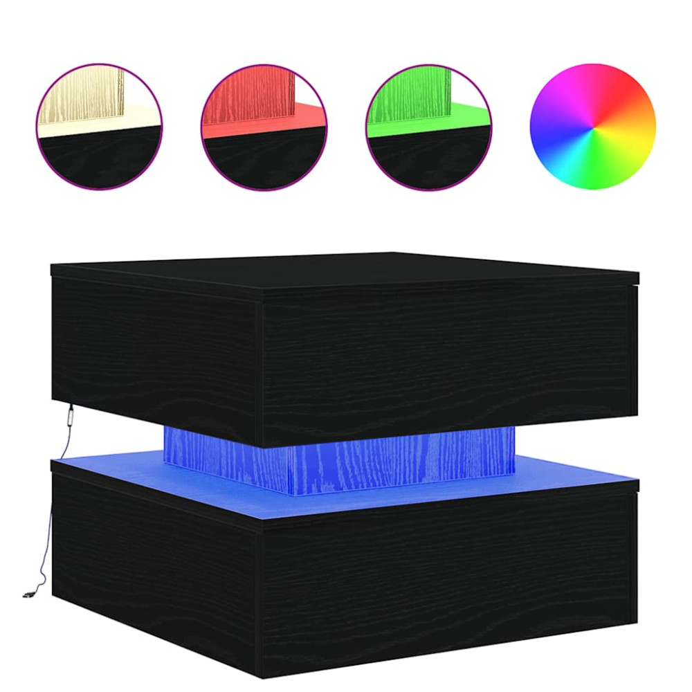 Produktbild för Soffbord med LED svart ek 50x50x40 cm