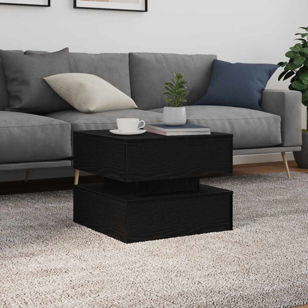 Produktbild för Soffbord med LED svart ek 50x50x40 cm