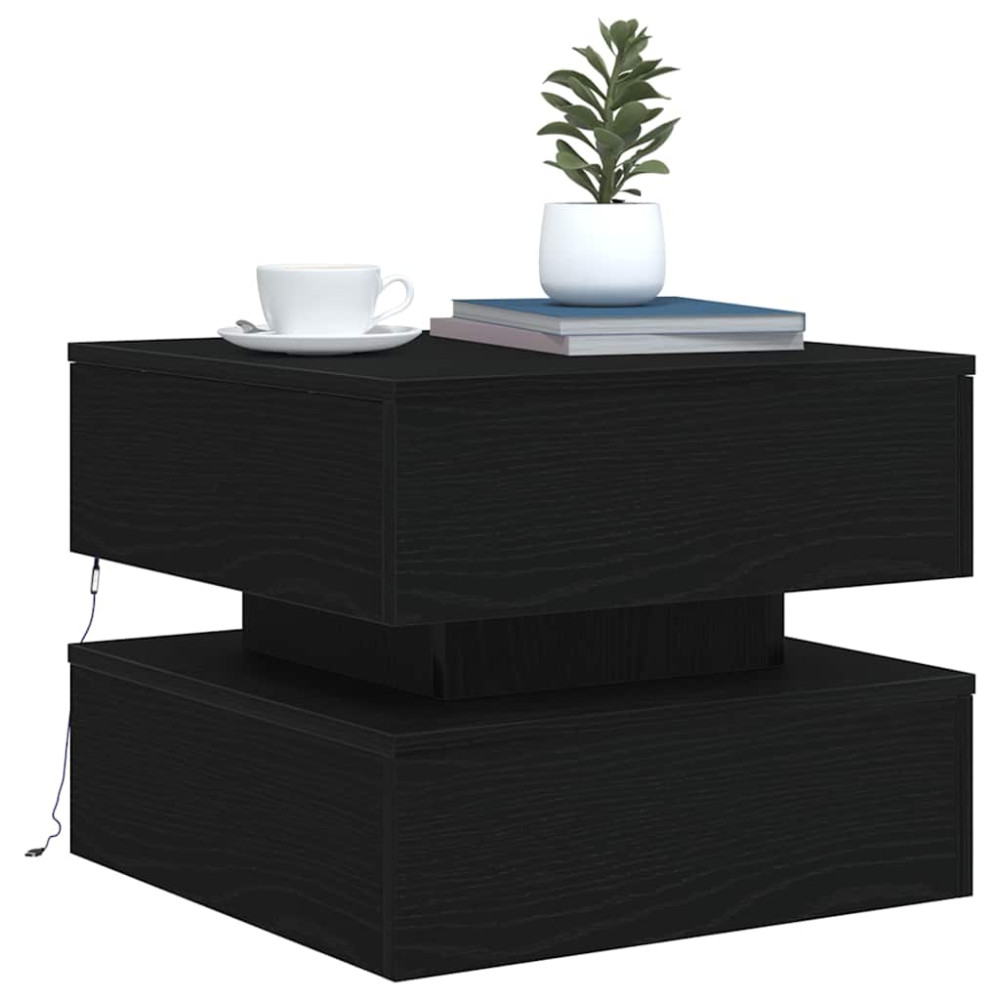 Produktbild för Soffbord med LED svart ek 50x50x40 cm