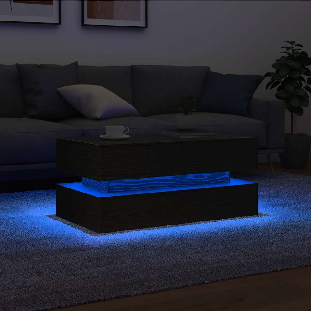 Produktbild för Soffbord med LED svart ek 90x50x40 cm