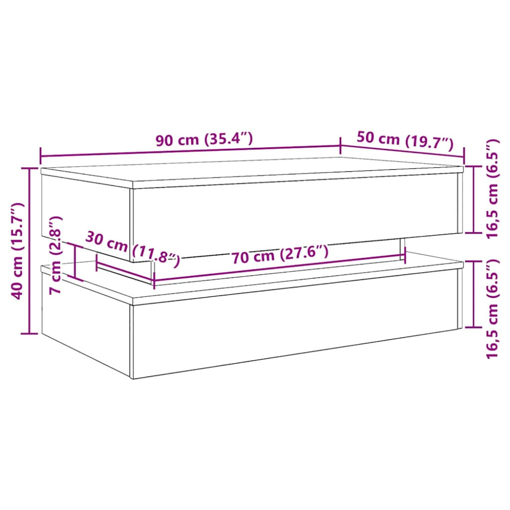 Produktbild för Soffbord med LED svart ek 90x50x40 cm