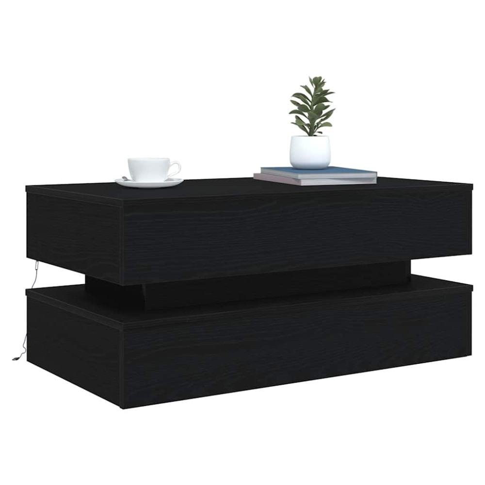 Produktbild för Soffbord med LED svart ek 90x50x40 cm