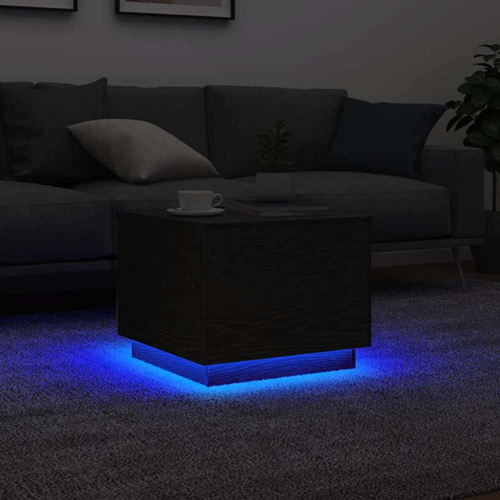 Produktbild för Soffbord med LED svart ek 50x50x40 cm
