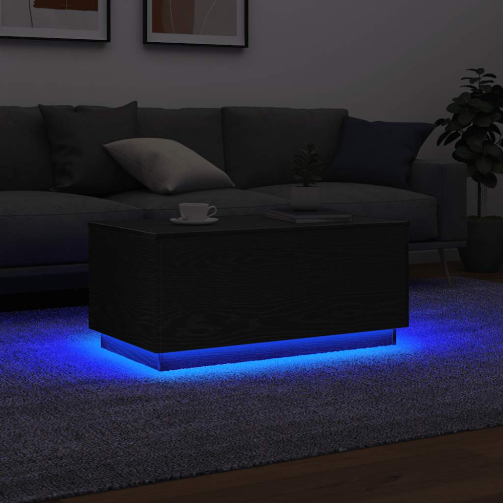 Produktbild för Soffbord med LED svart ek 90x50x40 cm