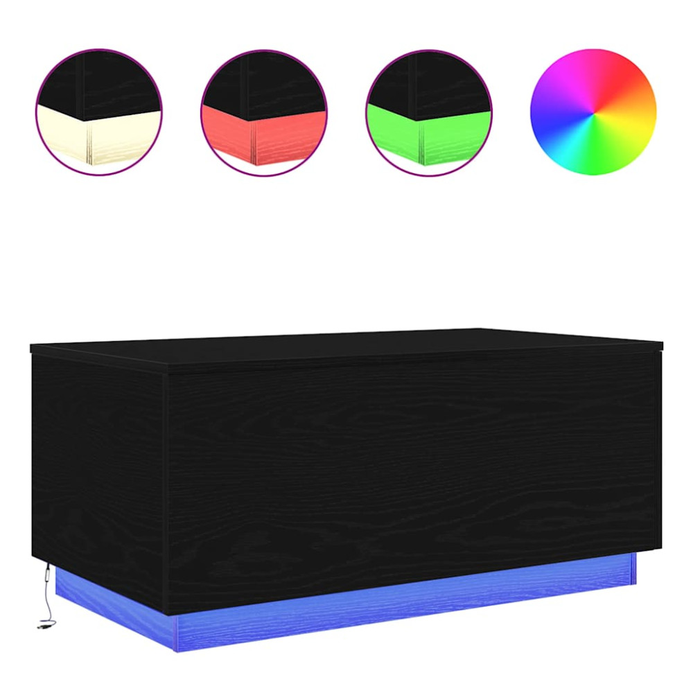 Produktbild för Soffbord med LED svart ek 90x50x40 cm
