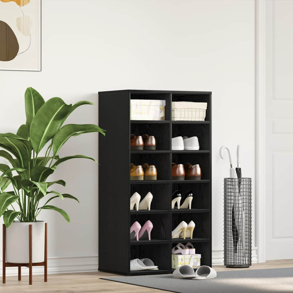Produktbild för Skohylla rökfärgad svart ek 54x34x100,5 cm konstruerat trä