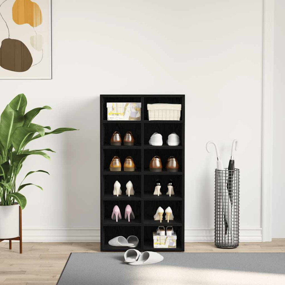 Produktbild för Skohylla rökfärgad svart ek 54x34x100,5 cm konstruerat trä