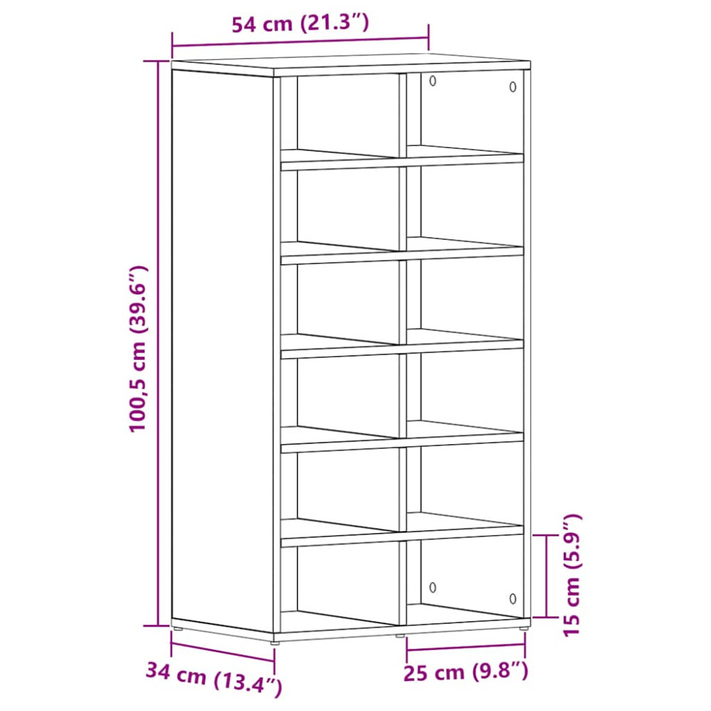 Produktbild för Skohylla rökfärgad svart ek 54x34x100,5 cm konstruerat trä