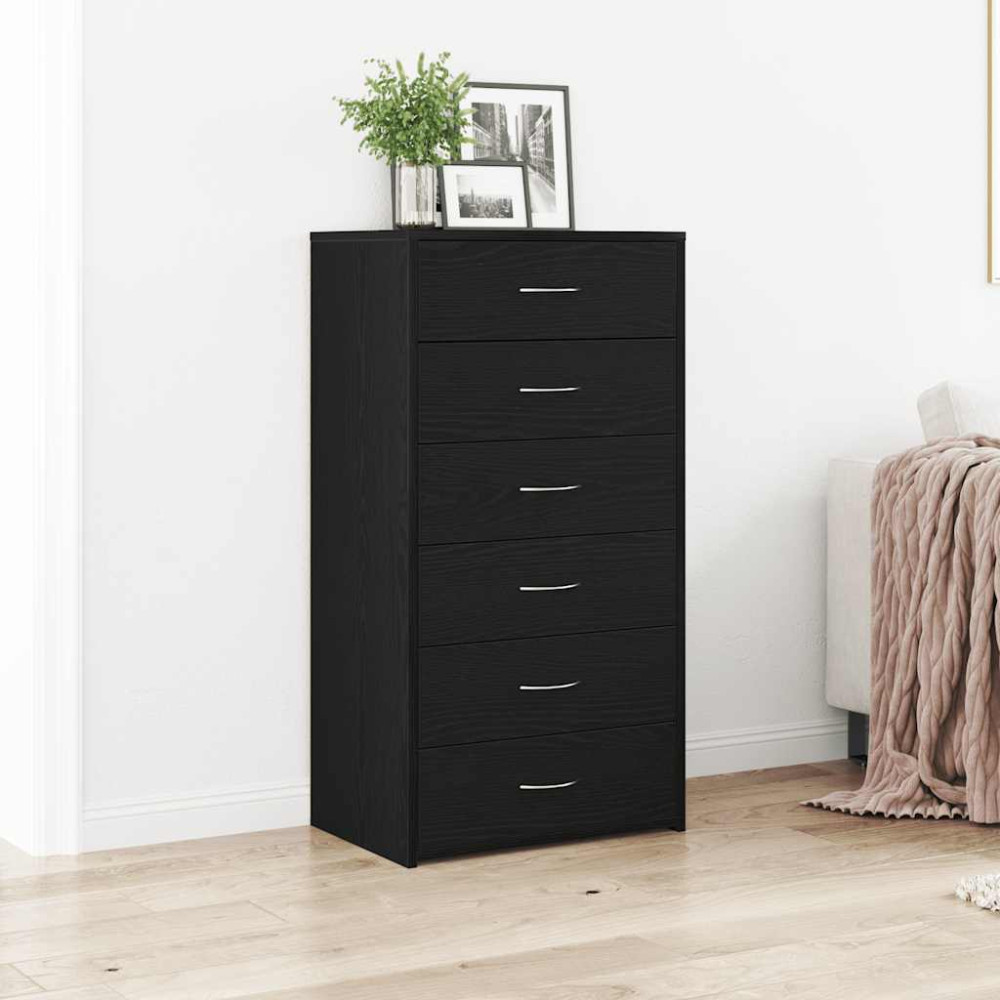 Produktbild för Byrå 6 lådor svart ek 50x34x96 cm konstruerat trä
