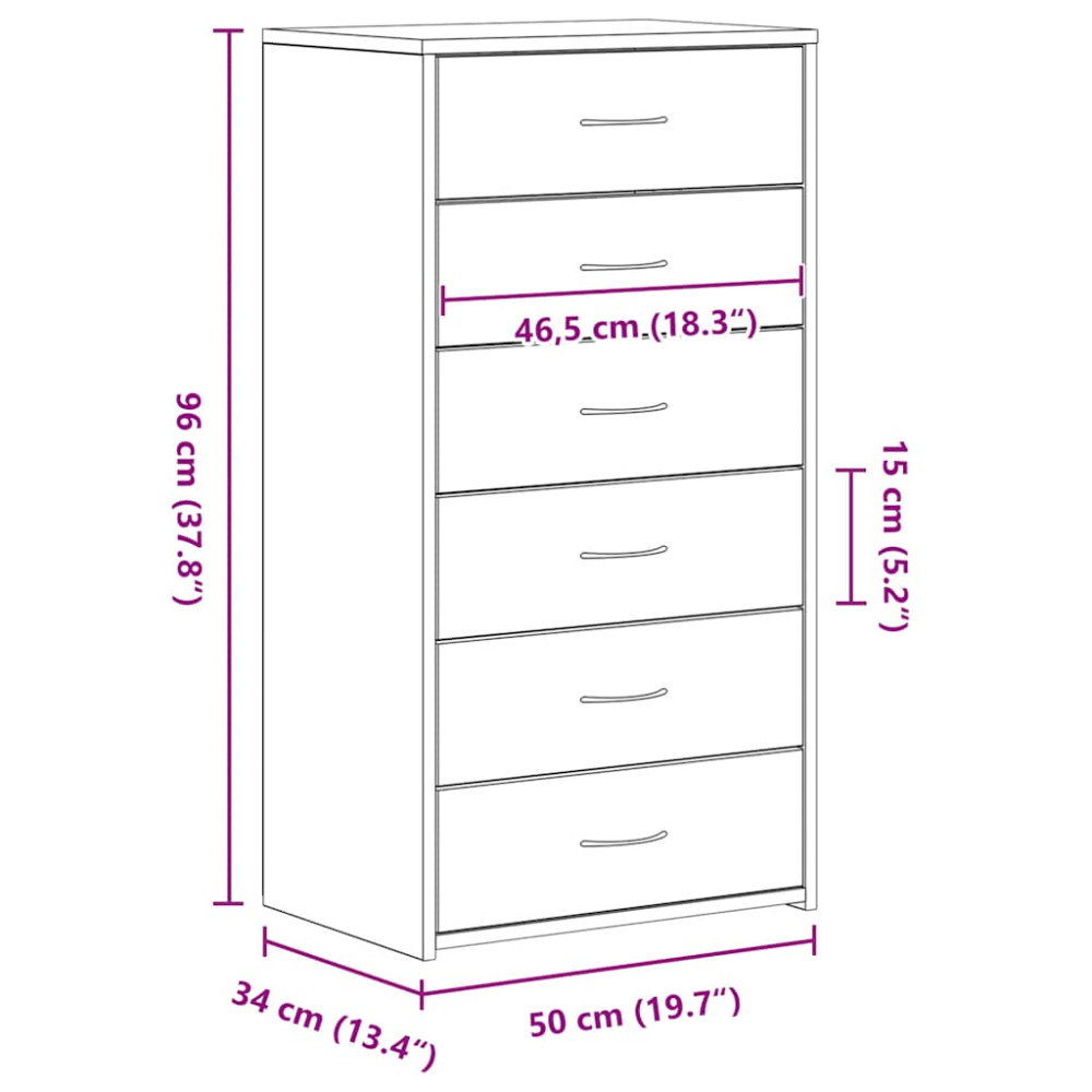 Produktbild för Byrå 6 lådor svart ek 50x34x96 cm konstruerat trä