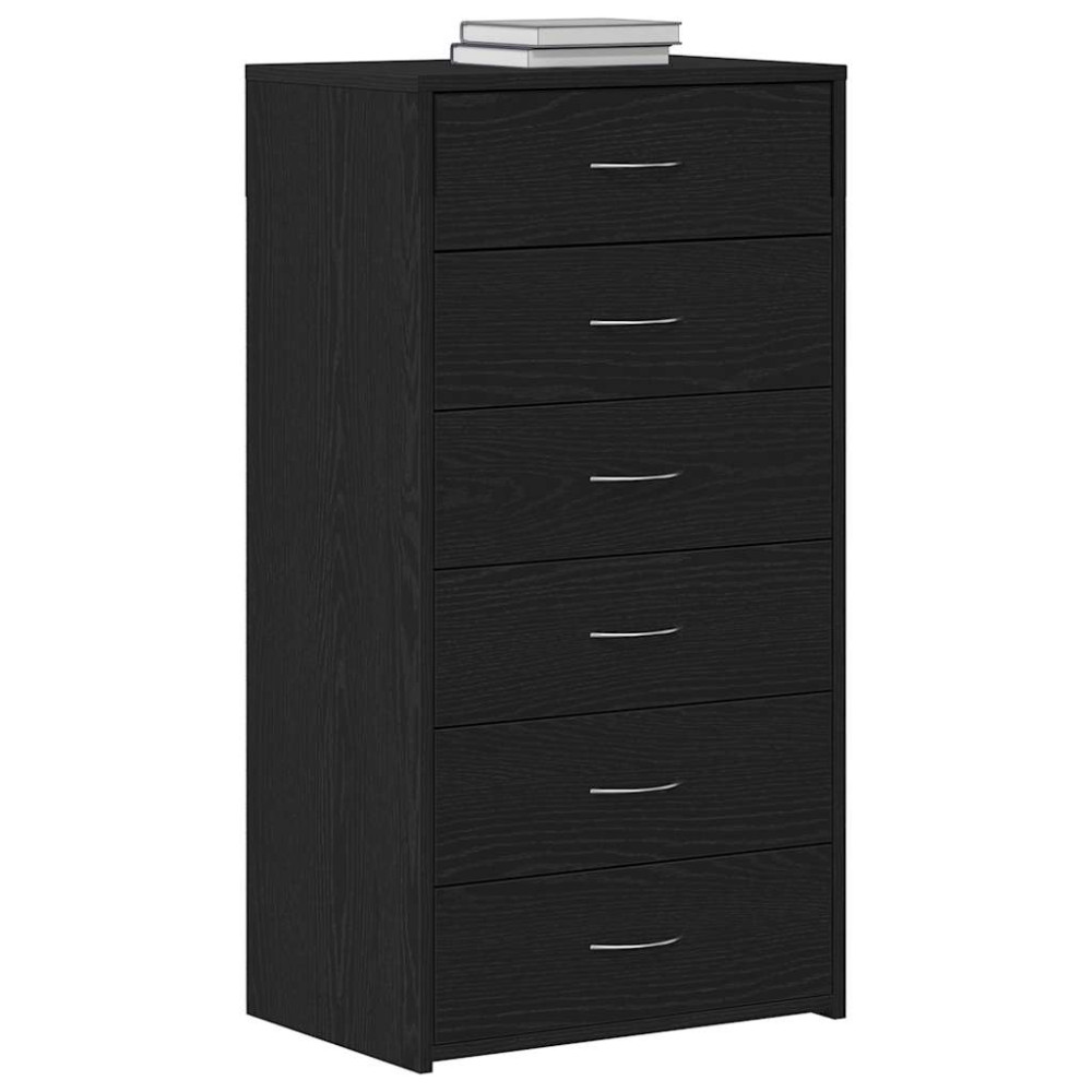 Produktbild för Byrå 6 lådor svart ek 50x34x96 cm konstruerat trä