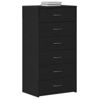 Produktbild för Byrå 6 lådor svart ek 50x34x96 cm konstruerat trä