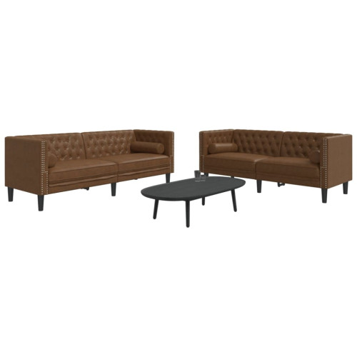vidaXL Soffgrupp chesterfield 2 delar bolsterkuddar brun konstmocka - Soffor