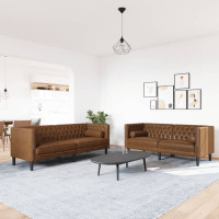 Produktbild för Soffgrupp chesterfield 2 delar bolsterkuddar brun konstmocka
