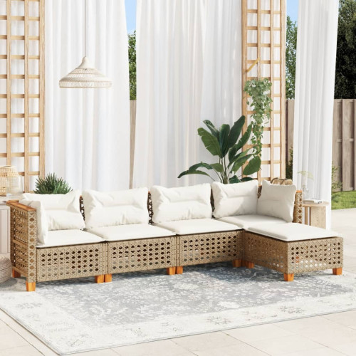 vidaXL Soffgrupp för trädgården med dynor 5 delar beige konstrotting