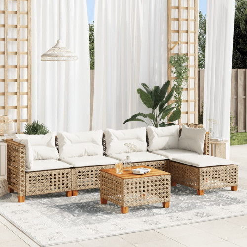 vidaXL Soffgrupp för trädgården med dynor 6 delar beige konstrotting