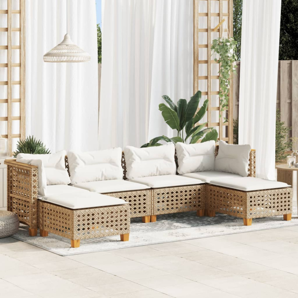 Produktbild för Soffgrupp för trädgården med dynor 6 delar beige konstrotting