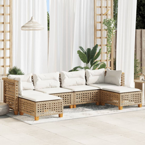 vidaXL Soffgrupp för trädgården med dynor 6 delar beige konstrotting